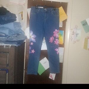 VENUS hibiscus floral straight leg jeans